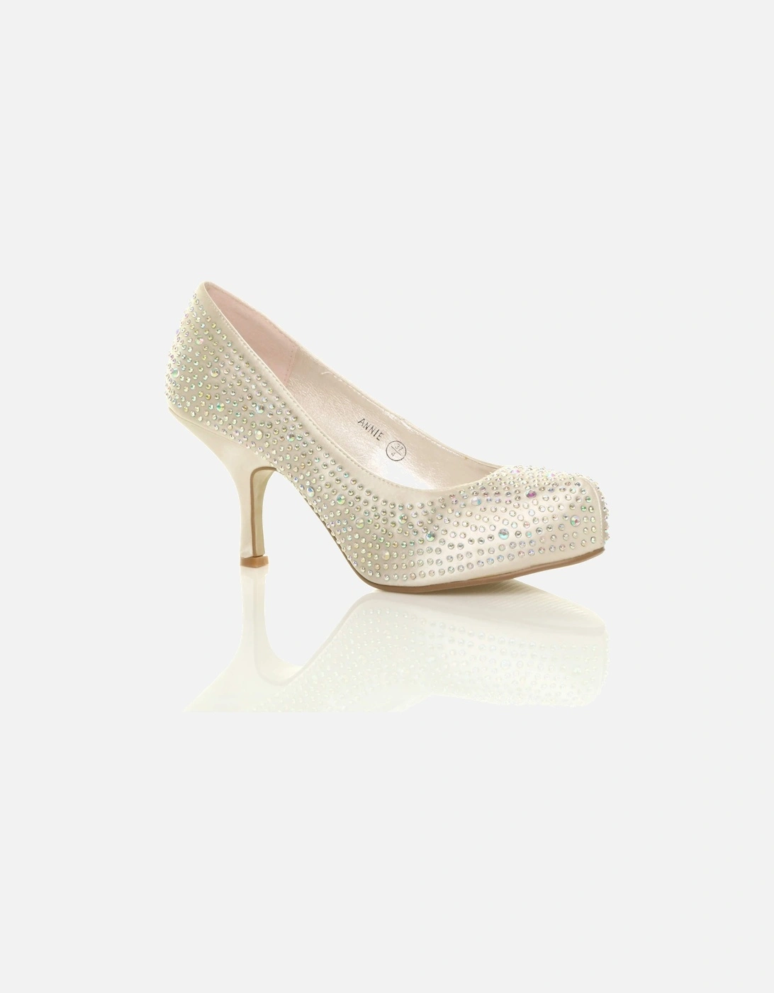 Mid  Heel Diamante Satin Court Shoes, 2 of 1