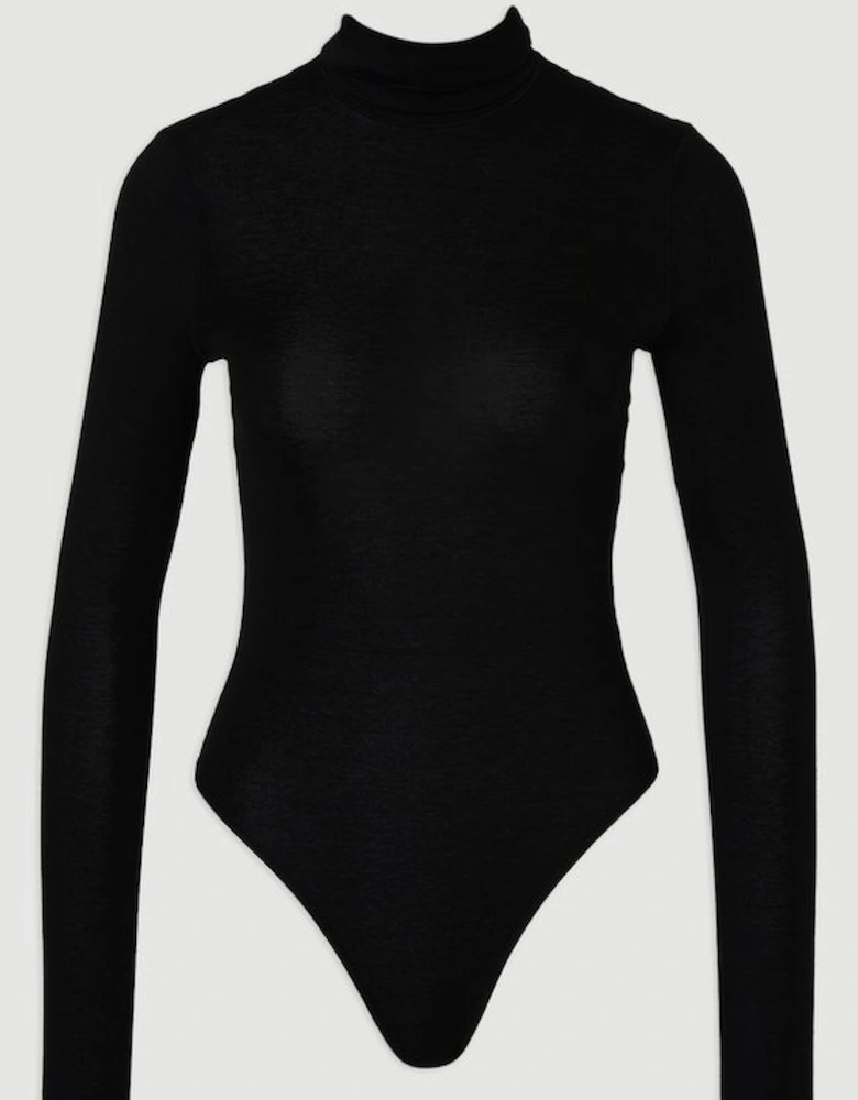 Wool Blend High Neck Long Sleeve Bodysuit