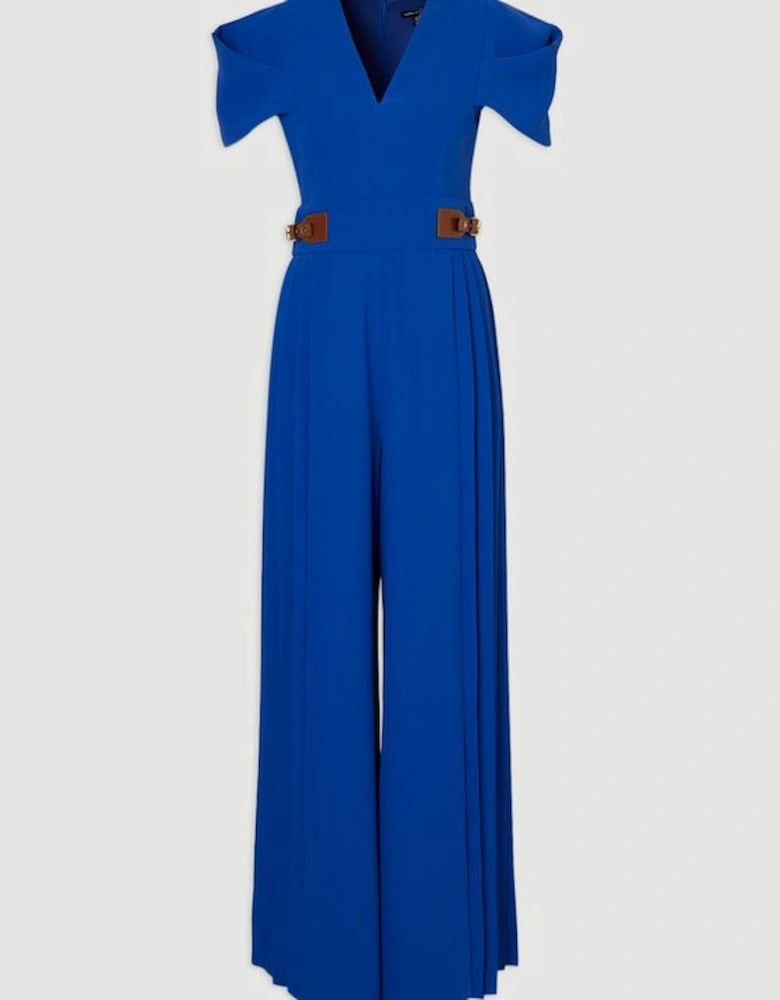 Soft Tailored Crepe Tab Detail Pleated Jumpsuit