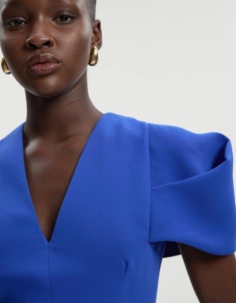 Soft Tailored Crepe Tab Detail Pleated Jumpsuit