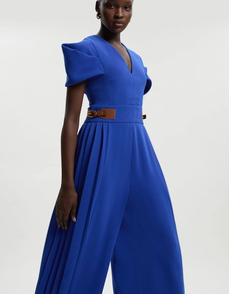 Soft Tailored Crepe Tab Detail Pleated Jumpsuit