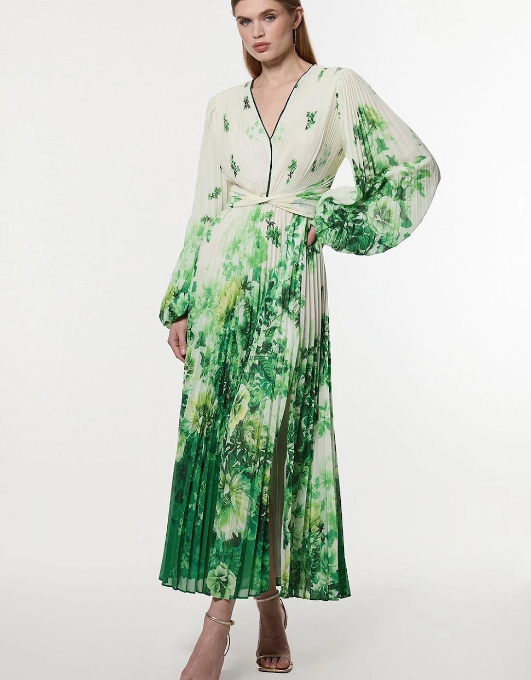 Ombre Floral Soft Pleated Cut Out Woven Maxi Dress, 2 of 1
