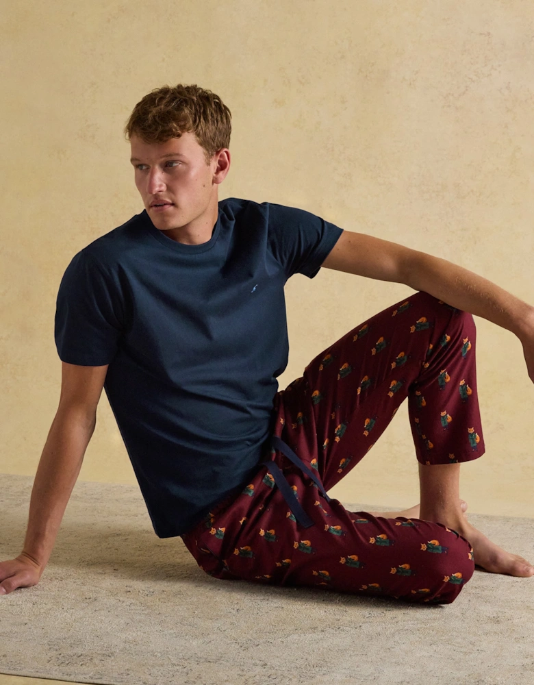 DOZER Mens Pyjama Trousers Burgundy Red