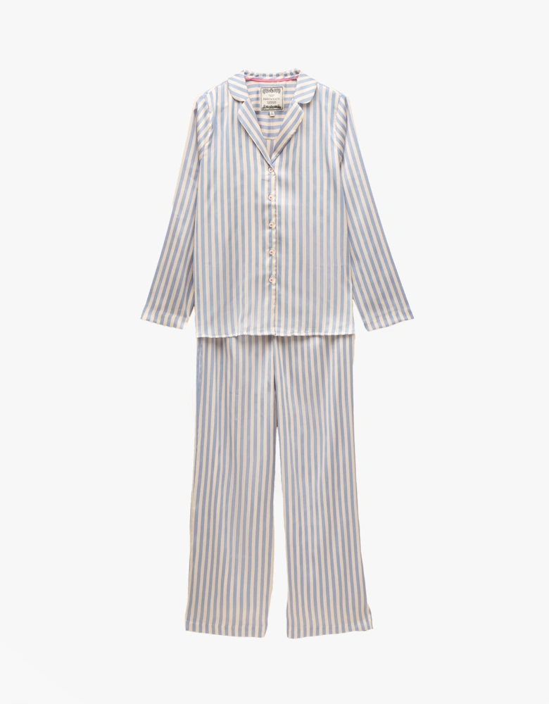 BONNIE Womens Satin Pyjama Set Blue Stripe