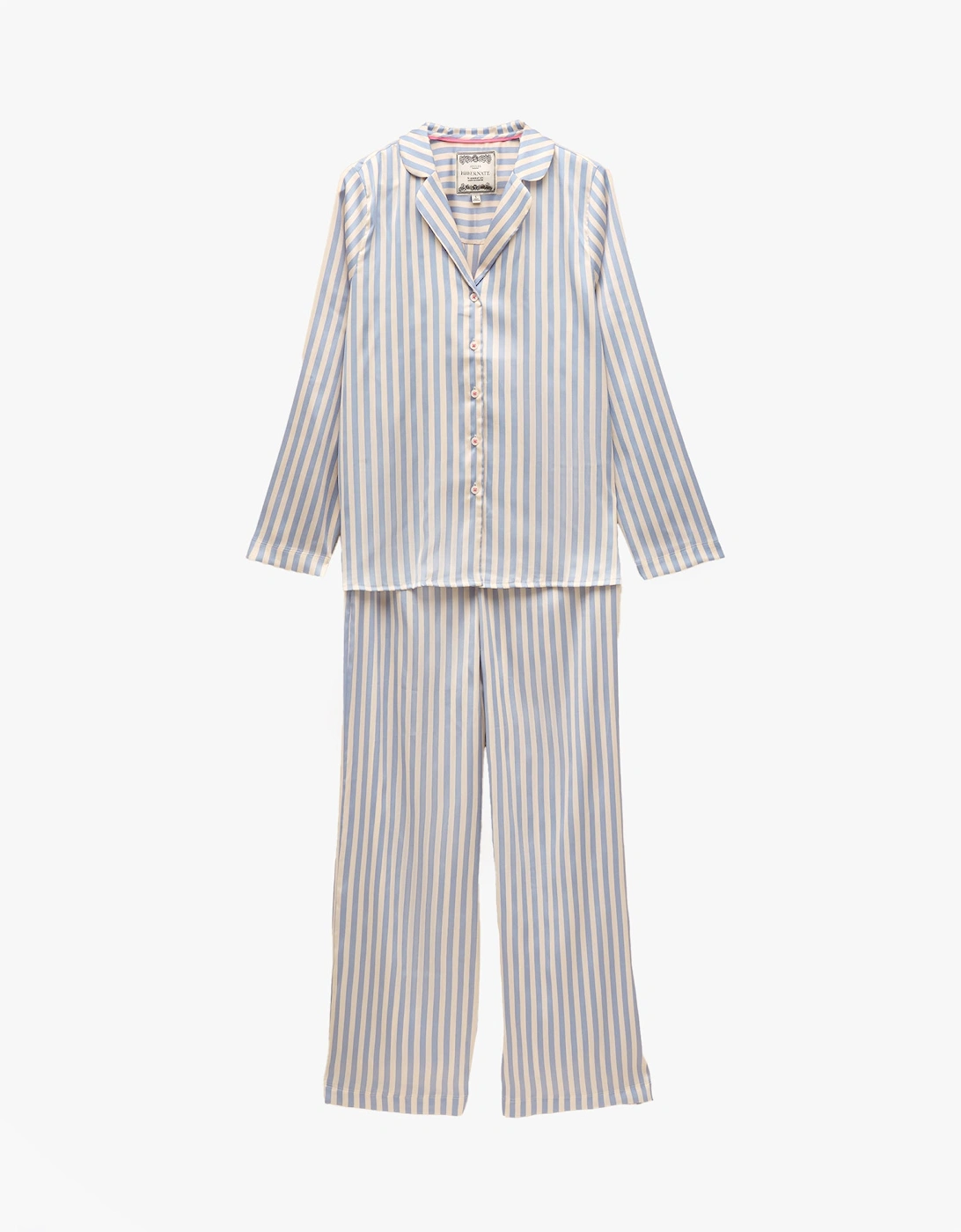 BONNIE Womens Satin Pyjama Set Blue Stripe, 7 of 6
