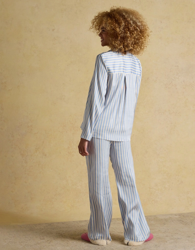 BONNIE Womens Satin Pyjama Set Blue Stripe