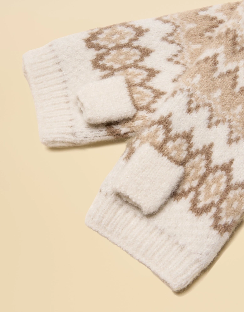 KARA Neutral Fingerless Fairisle Glove Beige