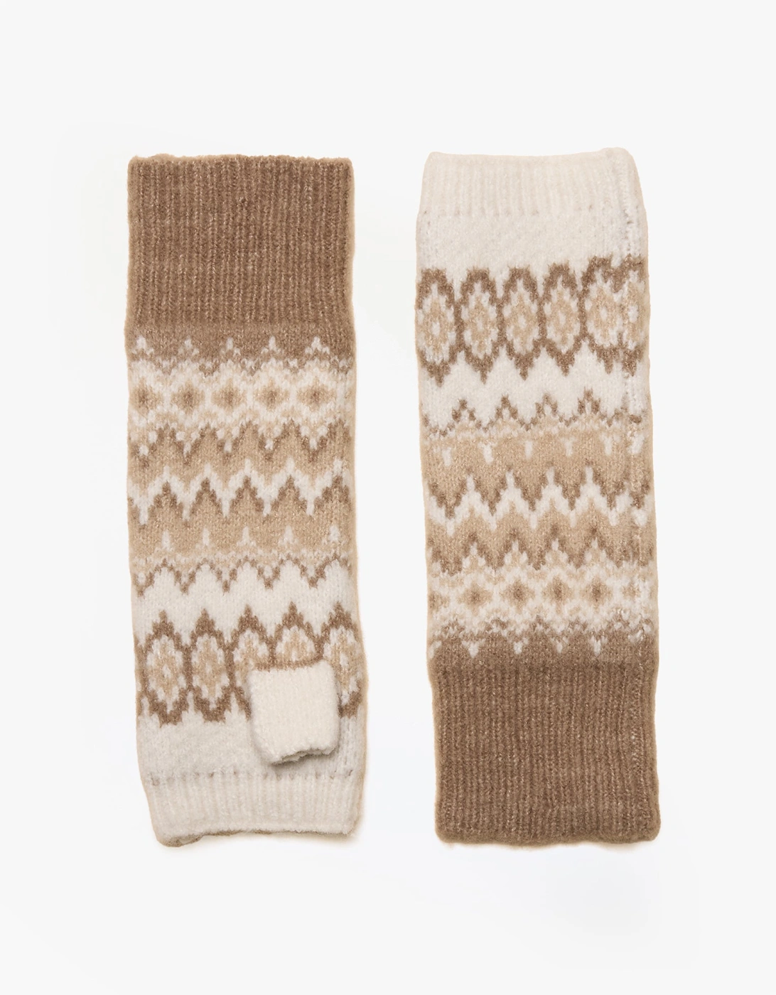 Joules Women's Cream Kara Neutral Fingerless Fairisle Glove Beige
