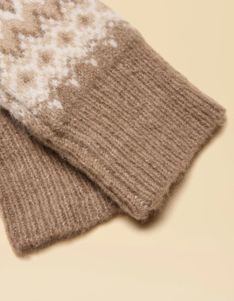 KARA Neutral Fingerless Fairisle Glove Beige