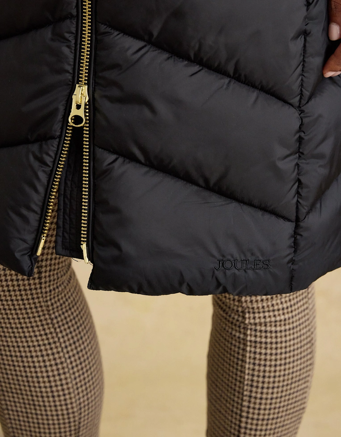 PEMBURY Black Longline Showerproof Padded Gilet with Hood Black