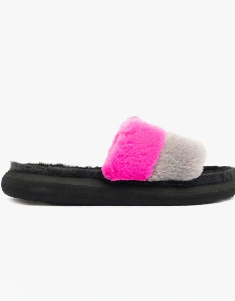 STRATUS WINETTE Womens Faux Fur Slide Sandals Grey/Pink/Black