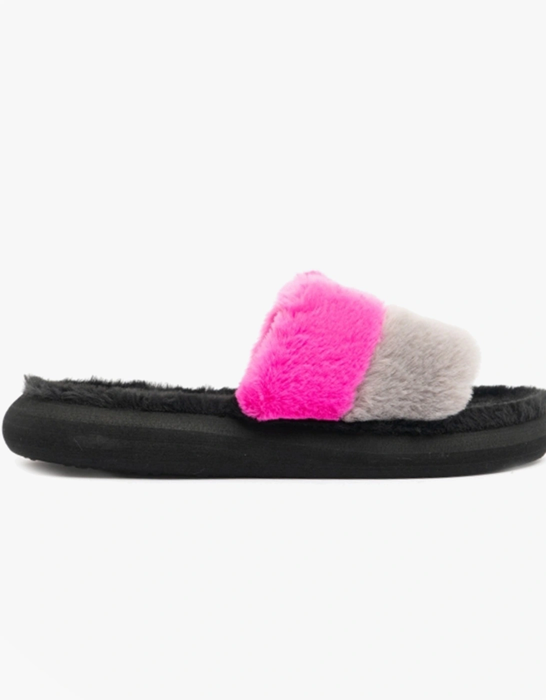 STRATUS WINETTE Womens Faux Fur Slide Sandals Grey/Pink/Black, 7 of 6