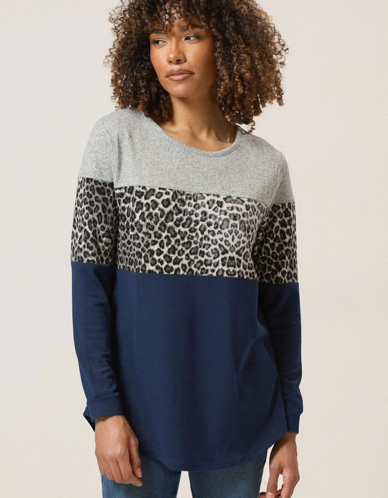 Women's Colourblock Leopard Print Top