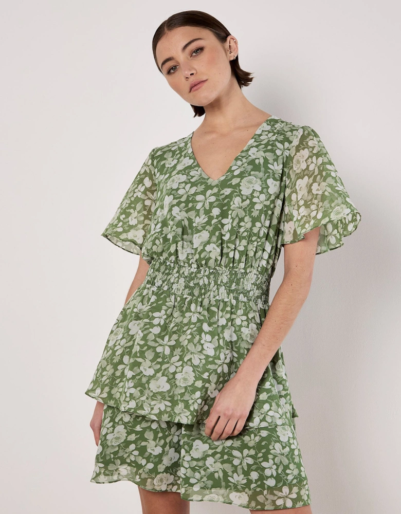 Watercolour Rose Tiered Mini Dress