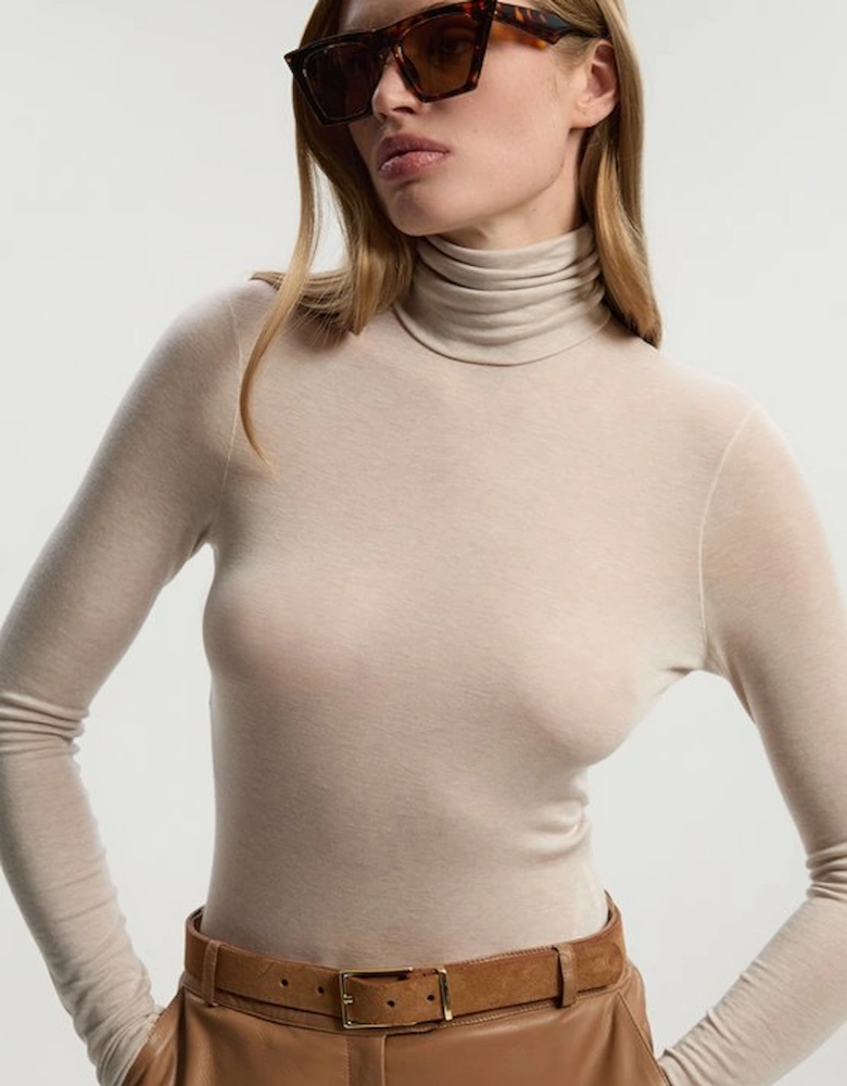 Wool Blend High Neck Long Sleeve Bodysuit