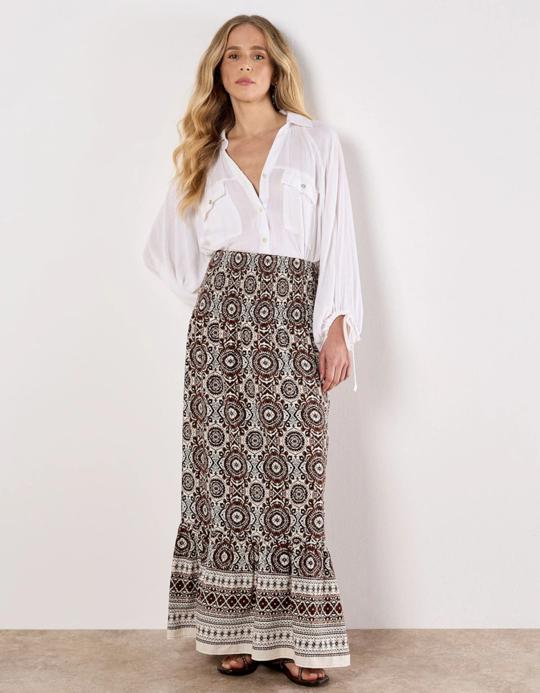 Batik Print Smocked Maxi Skirt