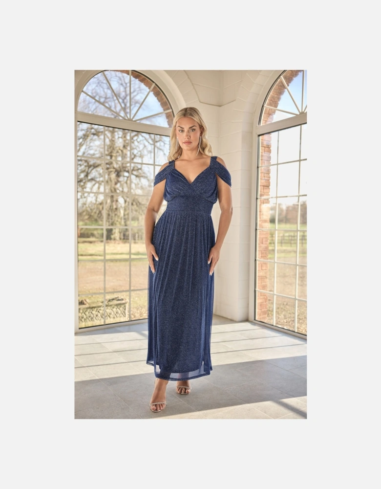 Metallic Cold Shoulder Maxi Dress