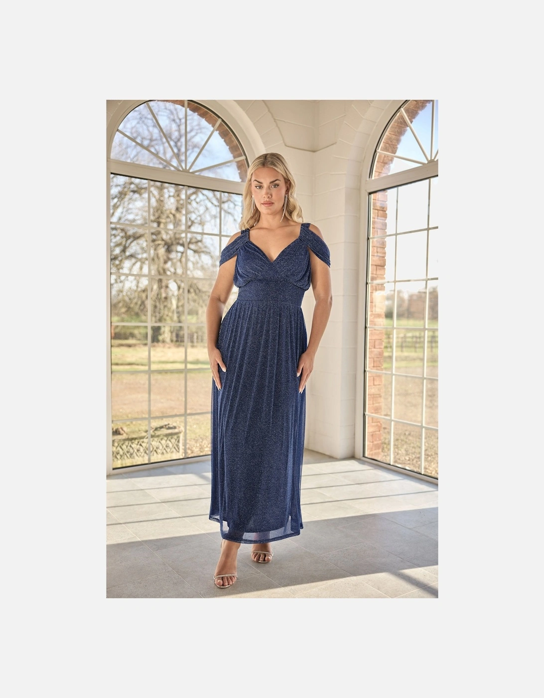 Metallic Cold Shoulder Maxi Dress, 2 of 1