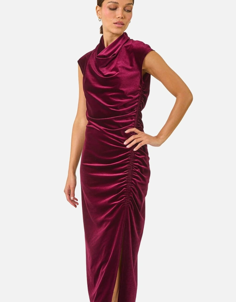 High Neck Velvet Midi Dress