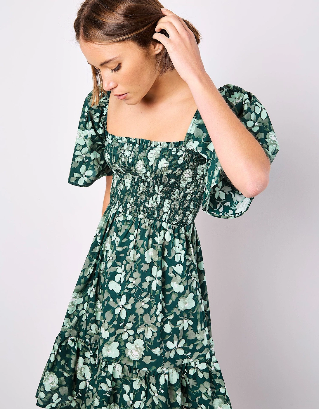 Smocked Cotton Floral Mini Dress, 2 of 1