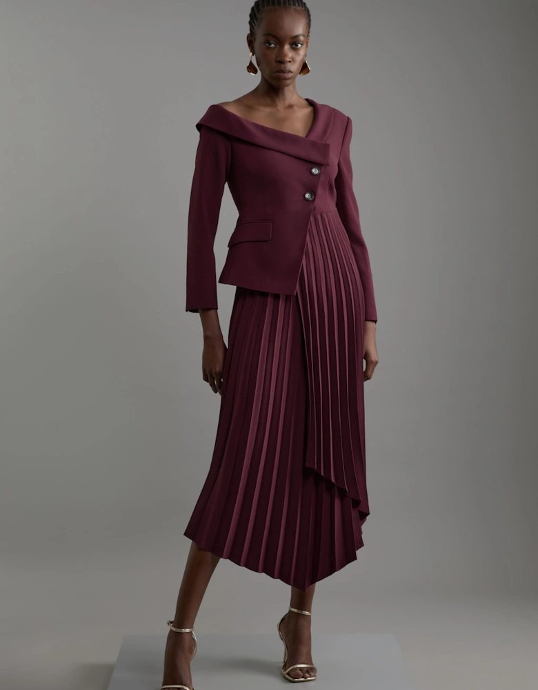 Tailored Crepe Asymmetric Pleated Midi Dress