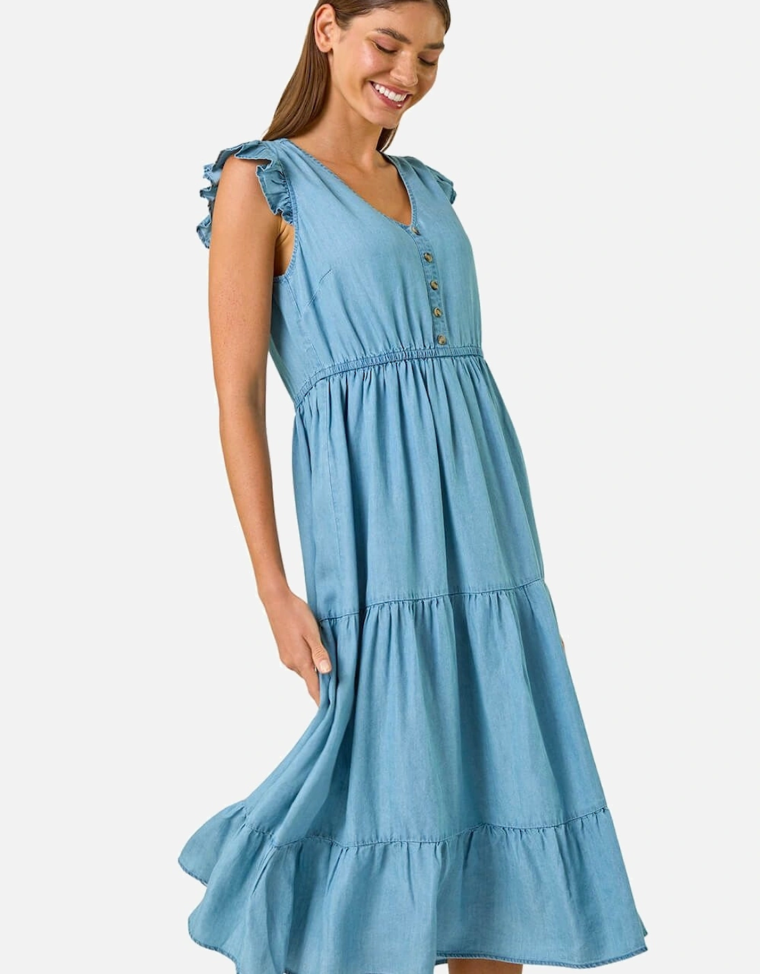 Tiered Frill Sleeve Midi Dress, 2 of 1