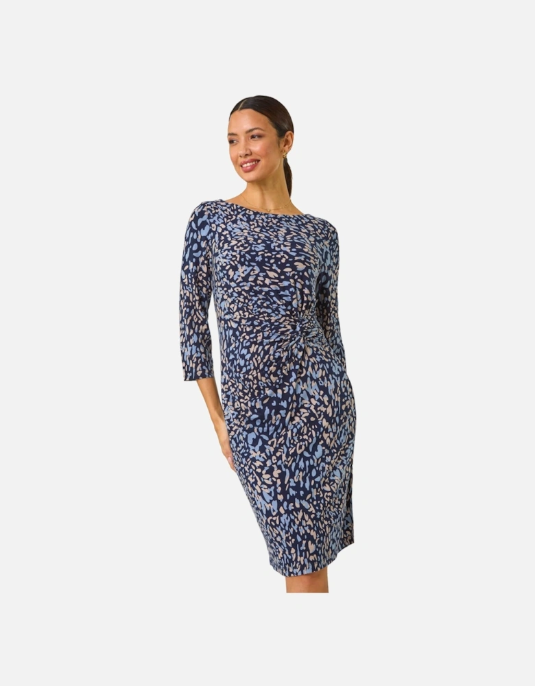 Abstract Print Side Twist Shift Dress