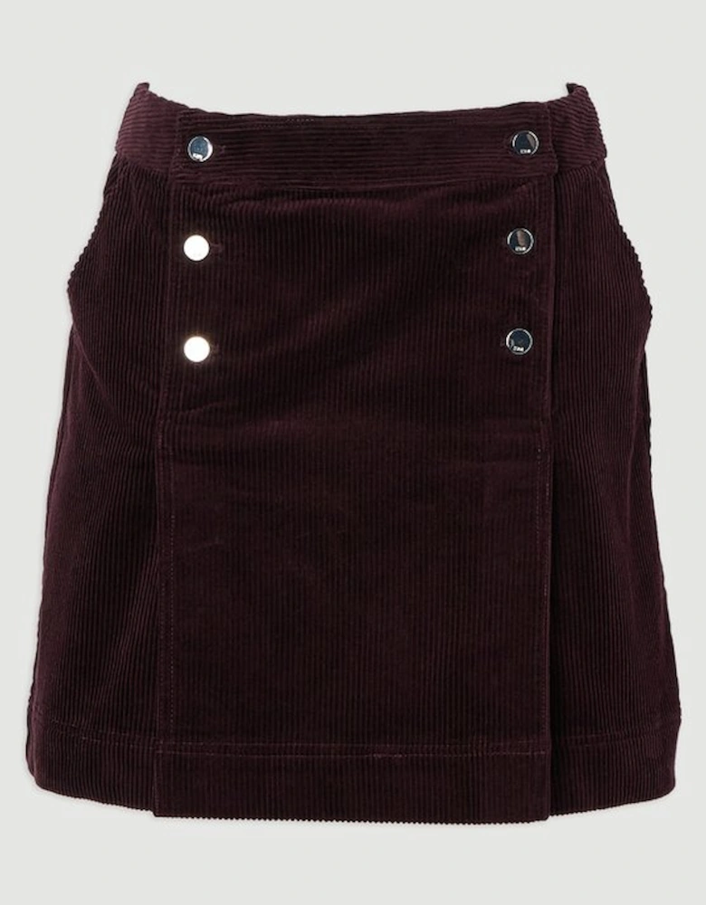 Cord Button Pleat Detail Mini Skirt