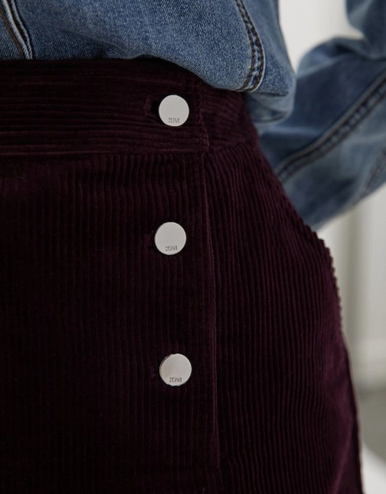 Cord Button Pleat Detail Mini Skirt