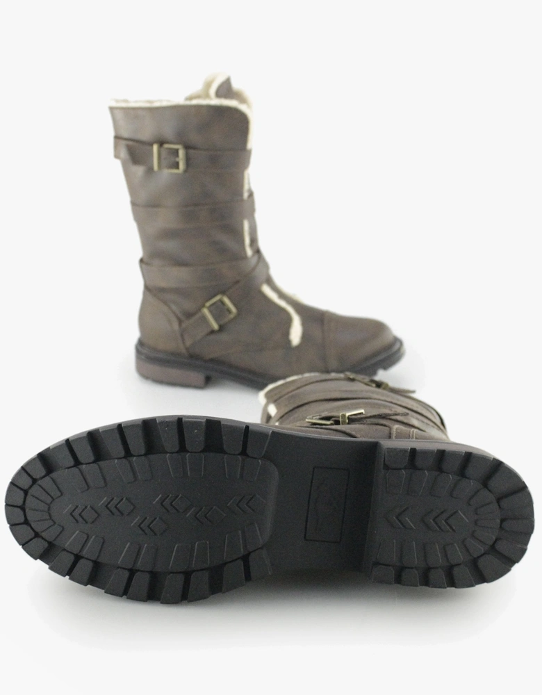 LANCE Womens Biker Boots Brown