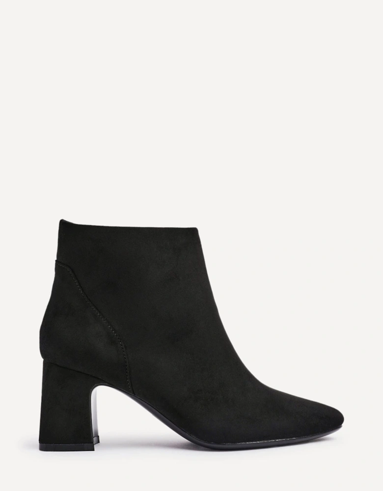 Cove Black Faux Suede Soft Square Toe Block Heel Ankle Boot