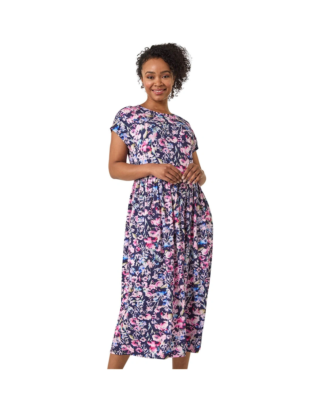 Petite Floral Print Gathered Midi Dress, 2 of 1