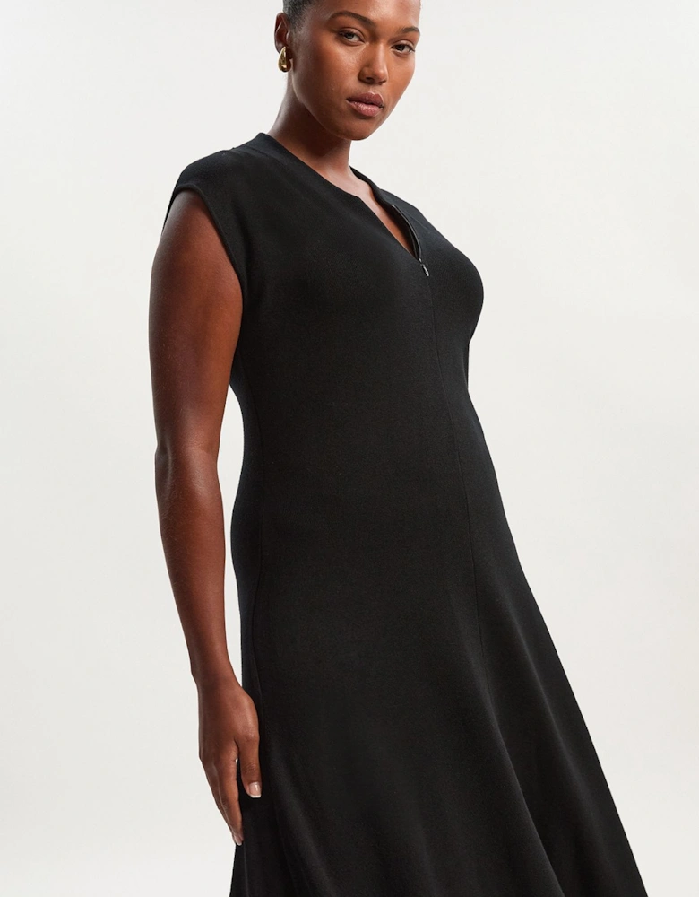 Plus Size Viscose Blend Zip Front Sleeveless Knitted Midi Dress