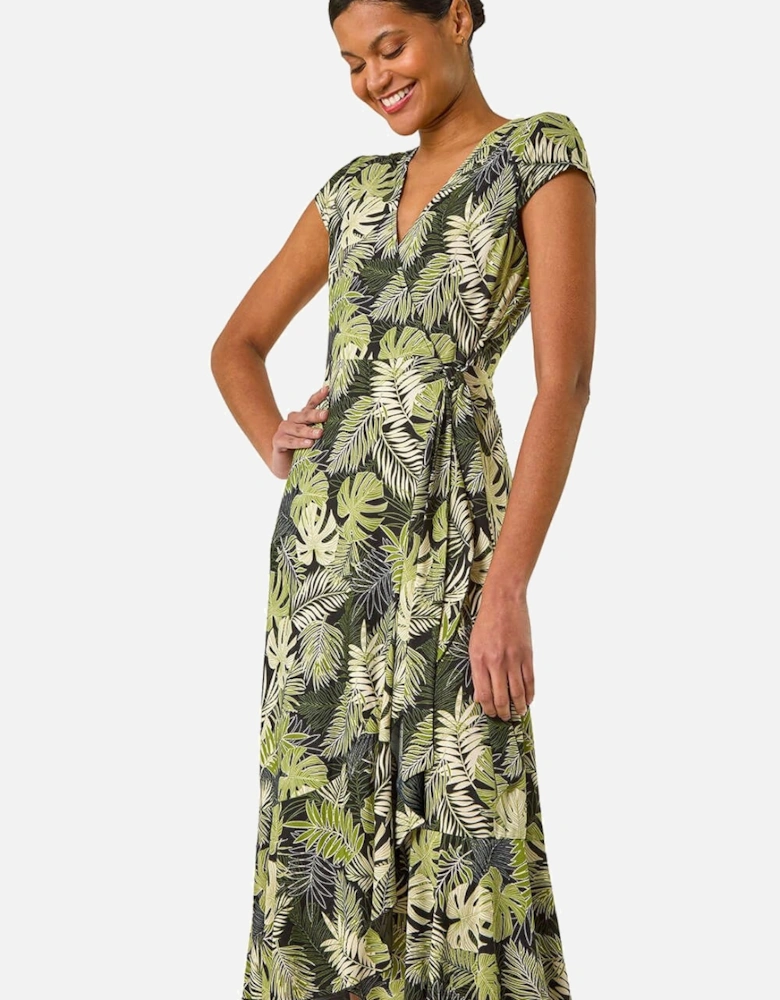Floral Stretch Midi Wrap Dress