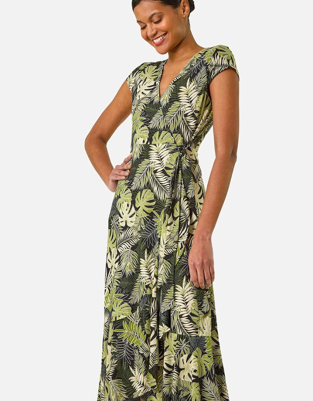 Floral Stretch Midi Wrap Dress, 2 of 1