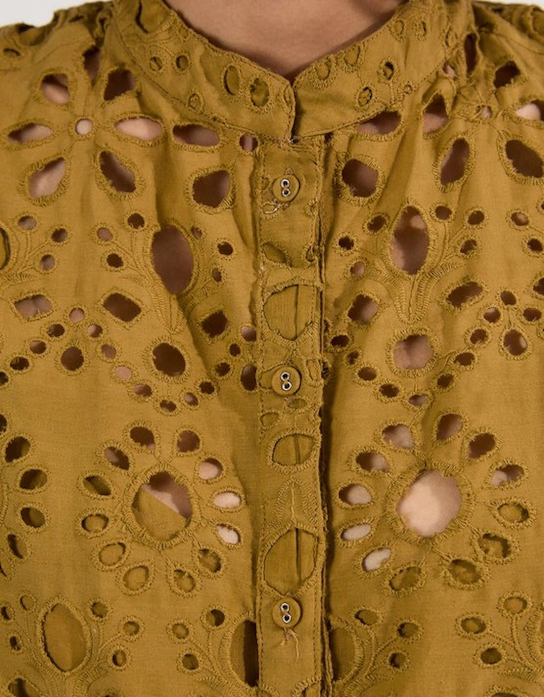 Cotton Broderie Woven Short Sleeve Blouse