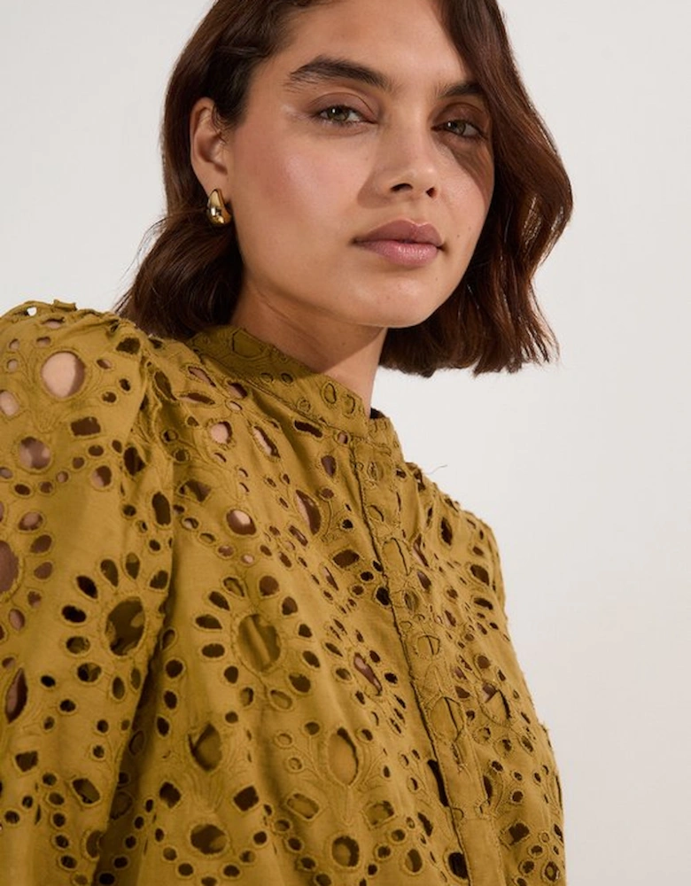 Cotton Broderie Woven Short Sleeve Blouse