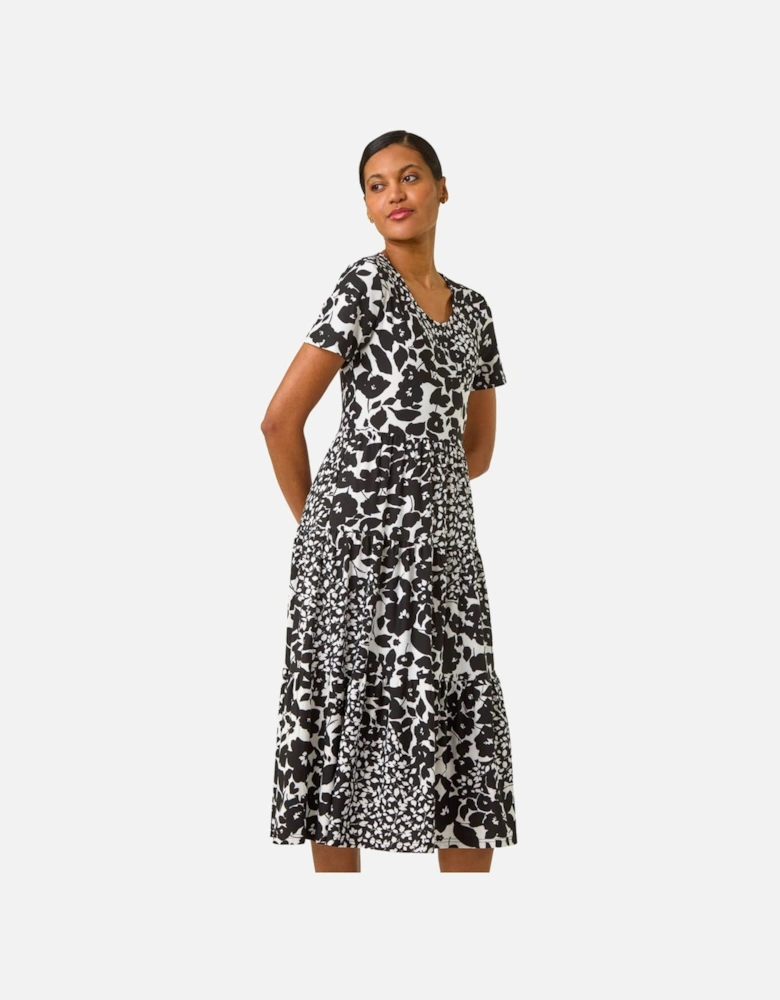 Floral Print Tiered Midi Dress