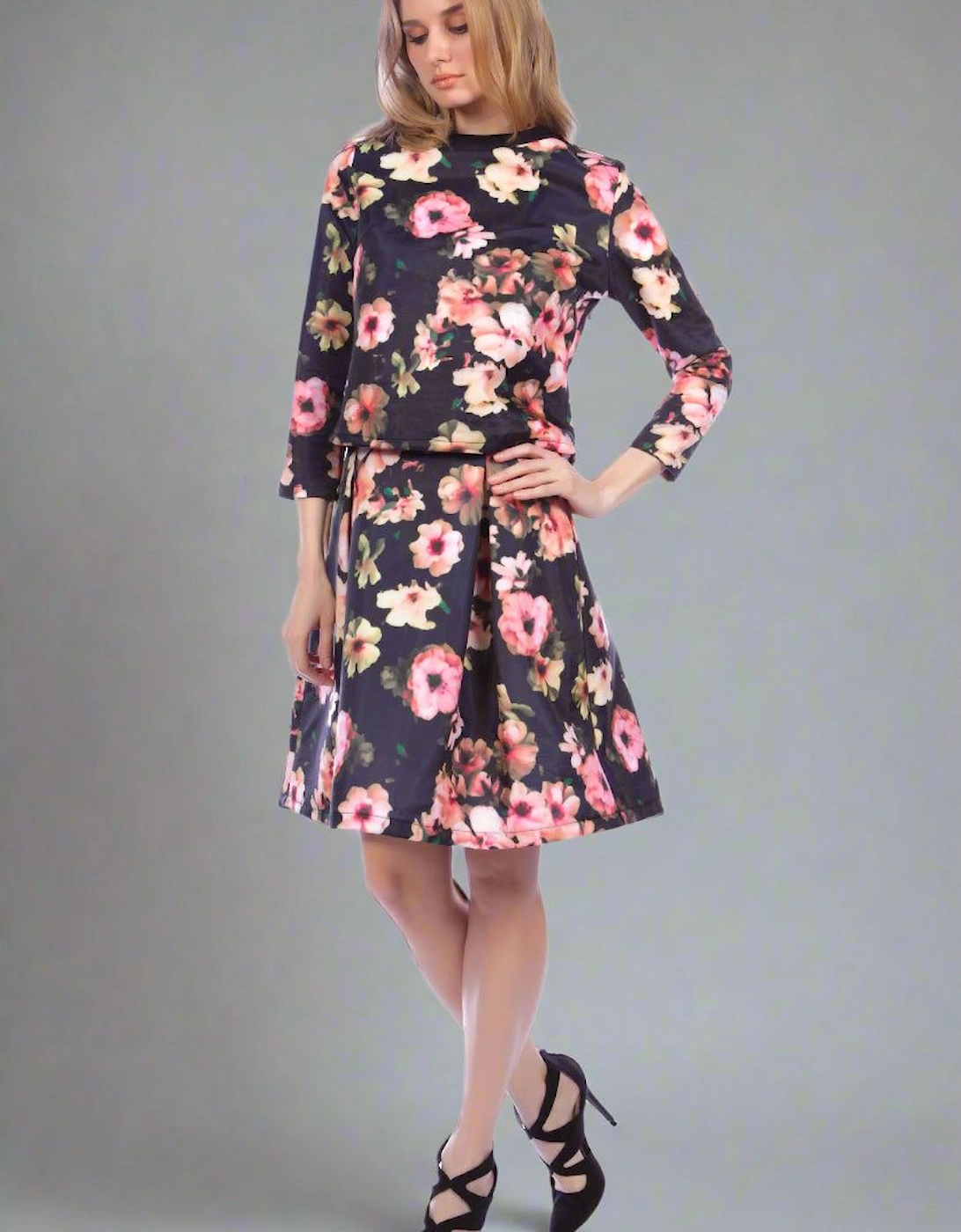 Floral Print Pleated Knee Length Skirt, 2 of 1