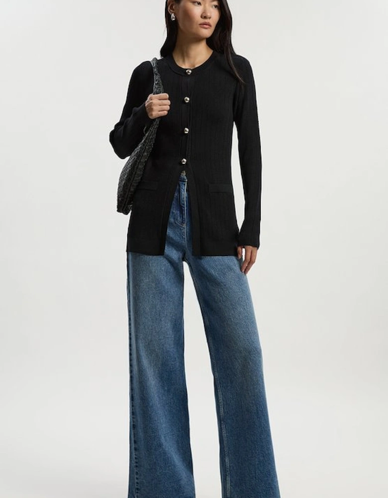 Dome Button Longline Knitted Cardi