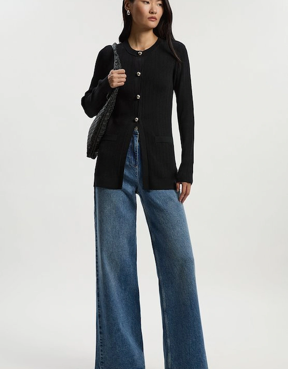 Dome Button Longline Knitted Cardi