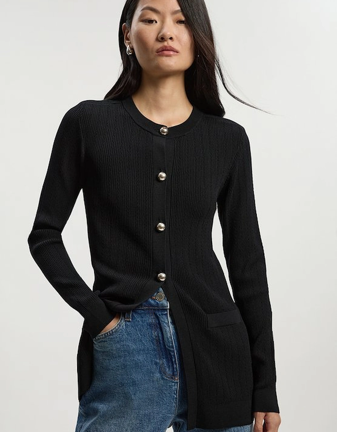 Dome Button Longline Knitted Cardi