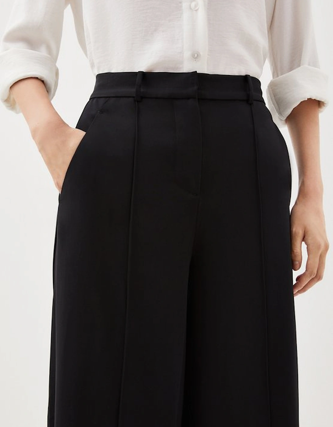 Petite Premium Woven Viscose Crepe Wide Leg Trouser