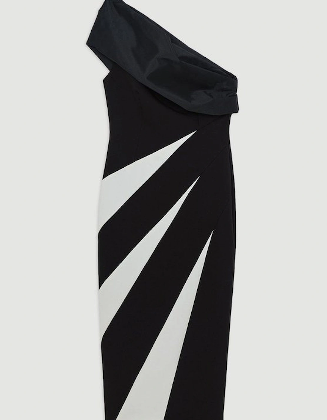 Clean Tailored Taffeta One Shoulder Panel Midi Dress