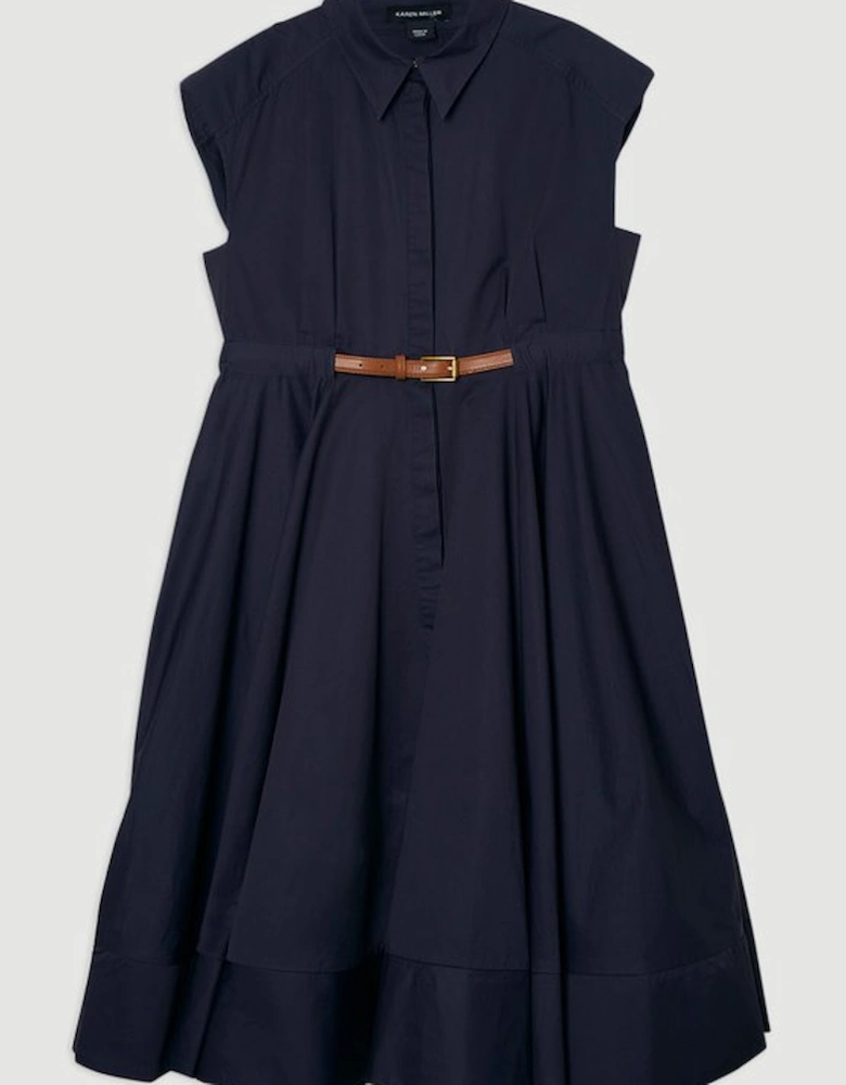 Tailored Cotton Belted Collared Full Midi Dress