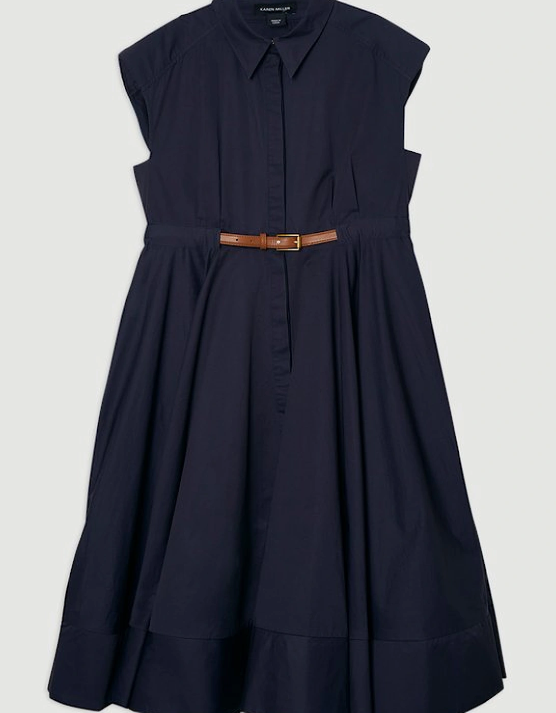 Tailored Cotton Belted Collared Full Midi Dress