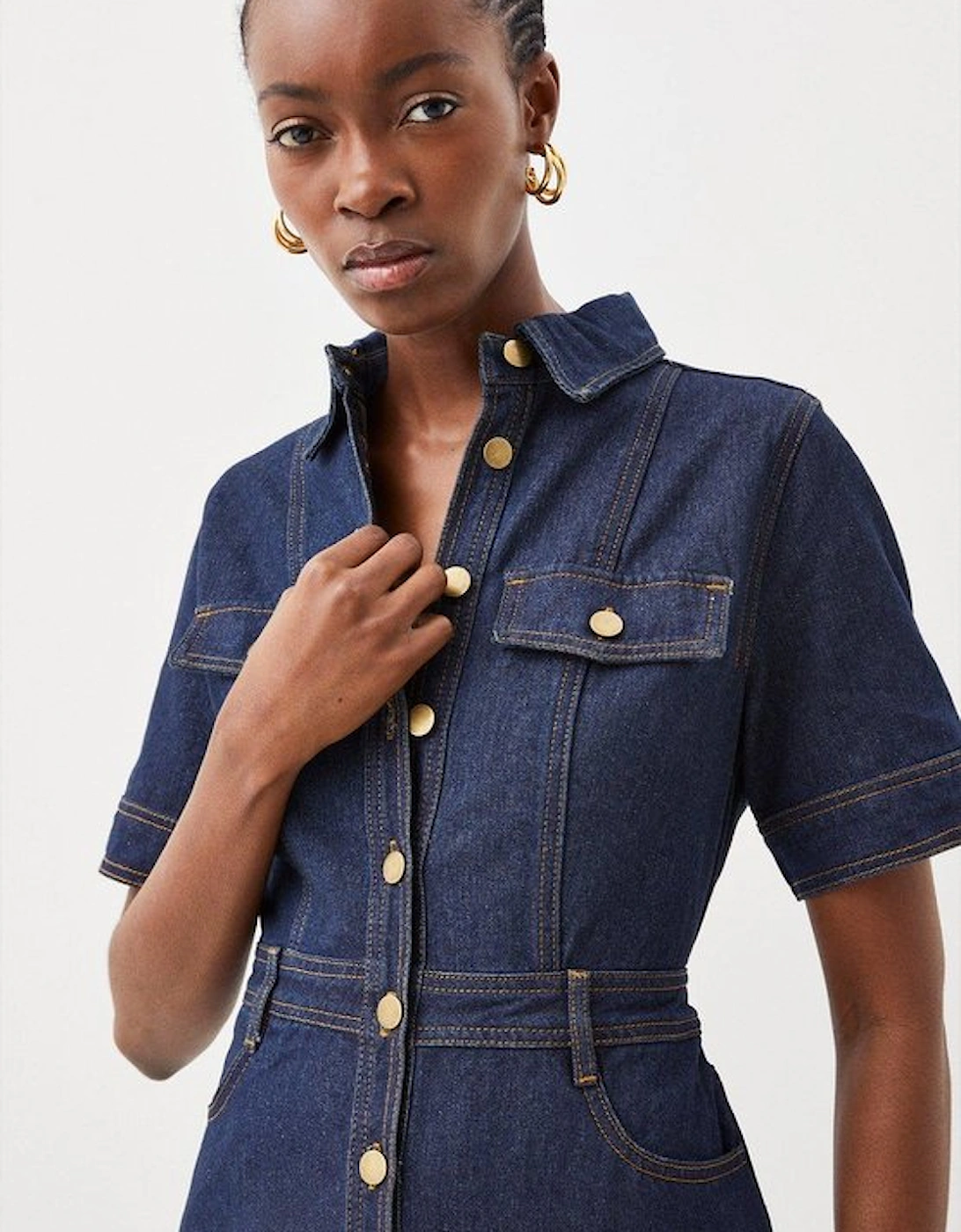 Petite Denim Maxi Shirt Dress