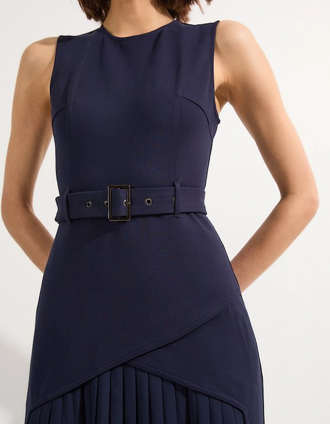 Petite Ponte And Georgette Jersey Pleated Maxi Dress