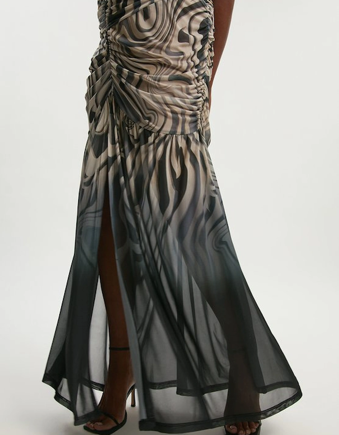 Plus Size Marble Print Mesh Plunge Strappy Detail Maxi Dress