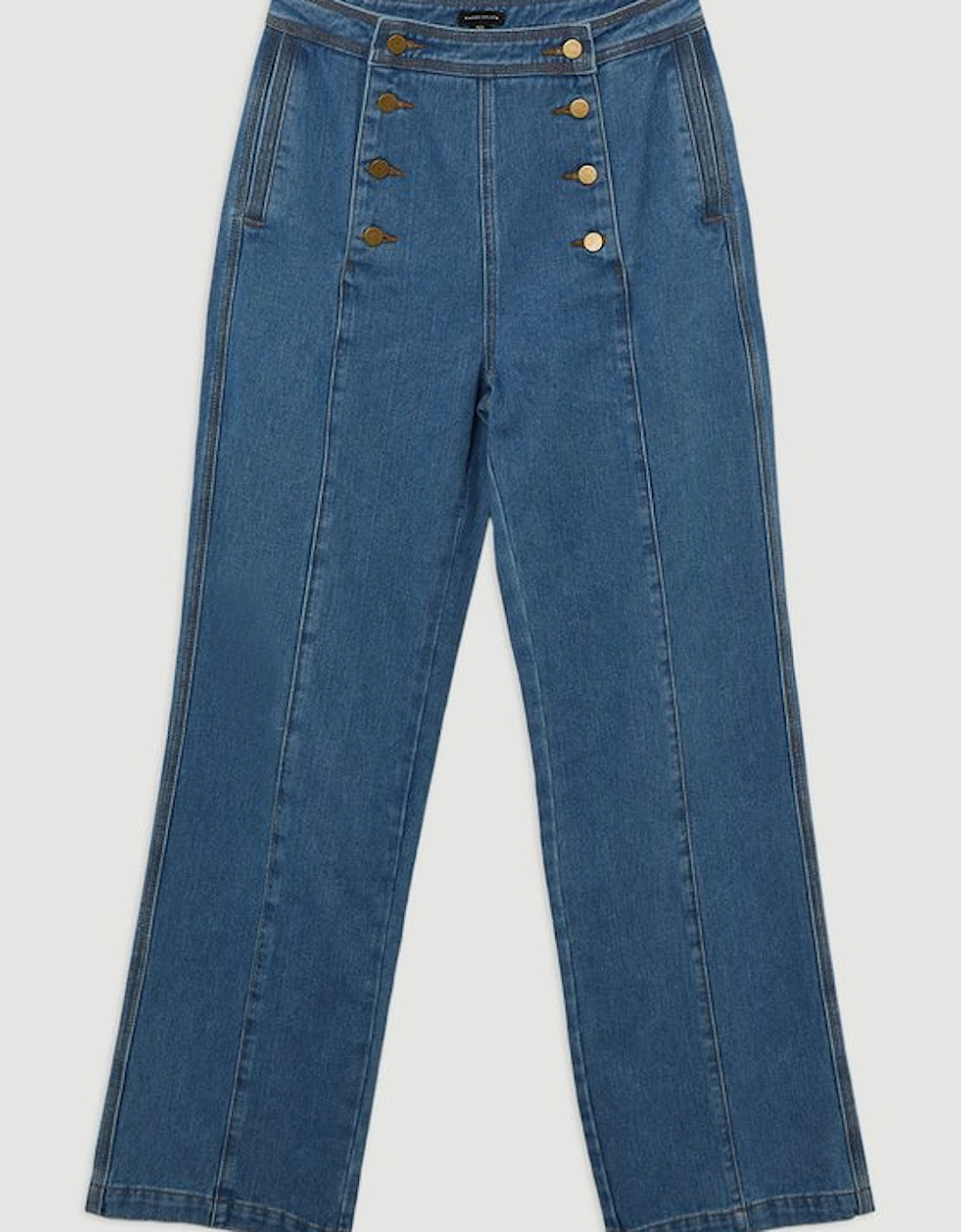 Denim Tailored Button Front Straight Leg Jeans